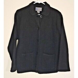 Vintage Squaw Valley Women's Medium Button 100% Wool Sweater Black Cardigan T31
